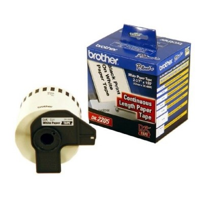 Etiqueta blanca continua de papel Brother DK2205 de 62 mm de ancho x 30.4 mts de largo. Impresión en negro. QL800 / QL810W / QL1110NWB. - Imagen 2